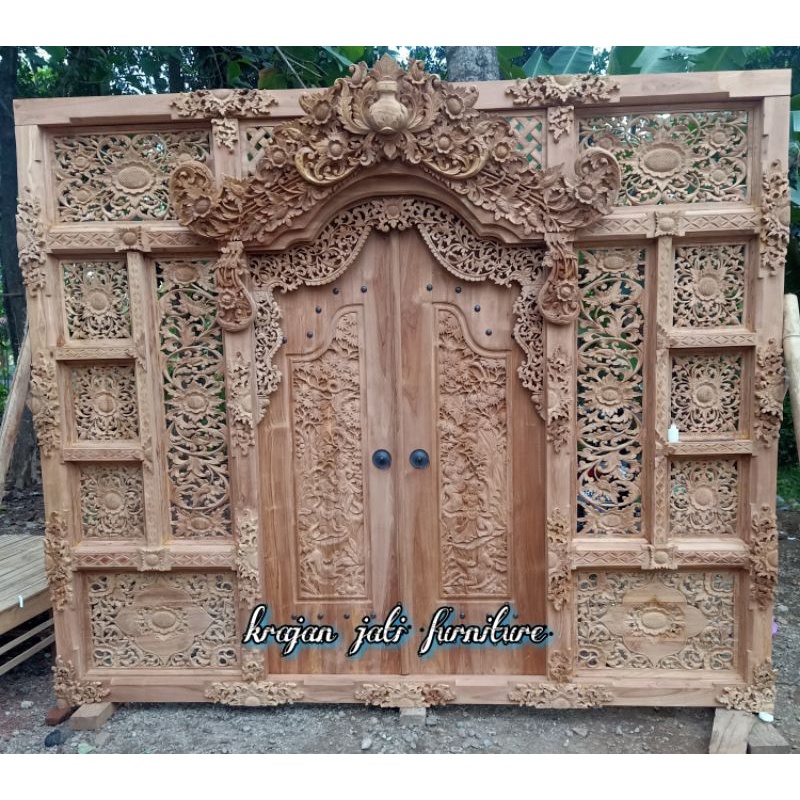 PINTU GEBYOK JATI UKIRAN MOTIF BALI 3METER