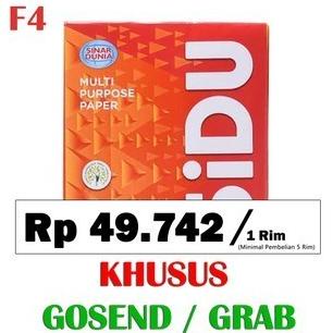 

Kertas Hvs F4 Sinar Dunia 80 Gram Khusus Gosend / Grab