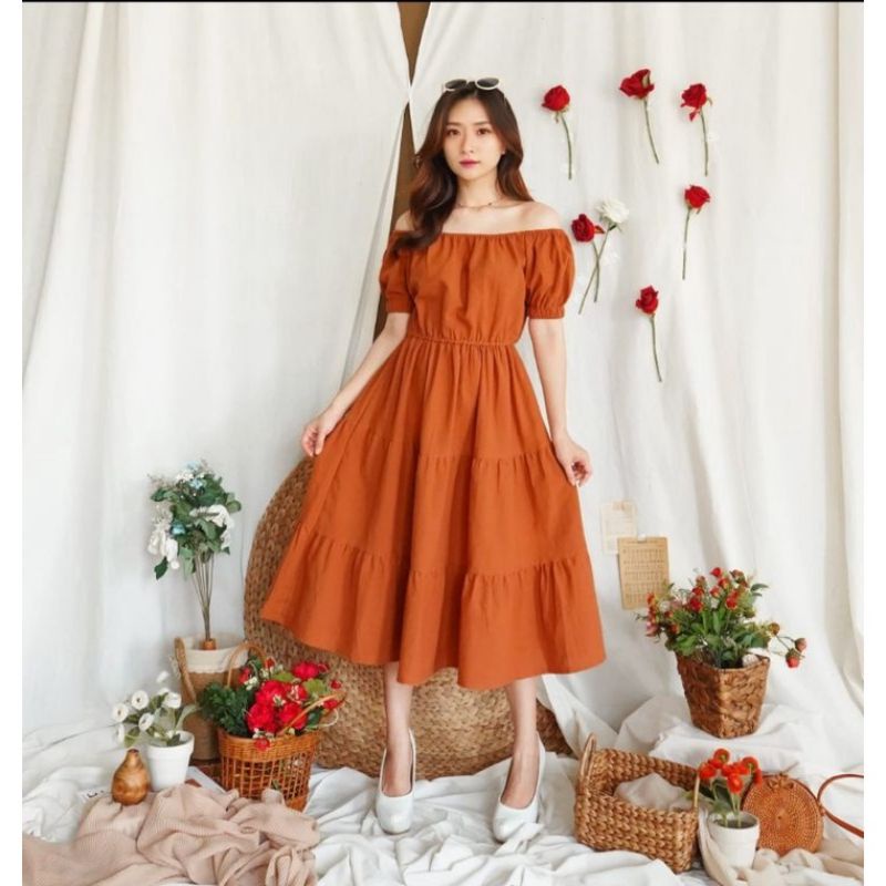 DRESS PANTAI / DRESS SABRINA CANDA OFF SHOULDER / KOREAN VINTAGE LONGDRESS RAYON FIT TO XL