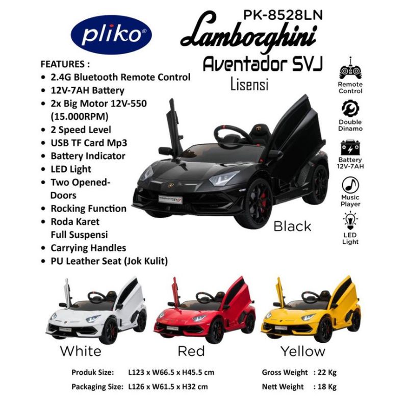Mobil aki anak pliko LISENSI LAMBORGHINI AVENTADOR SVJ PK-8528LN PK8528LN