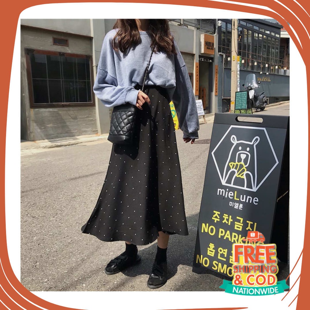 Plisket Jins Dnim MEkar biru merah hitam kuning hijau putih abu /  ROK POLKA L-XL-XXL/ROK PANJANG WA