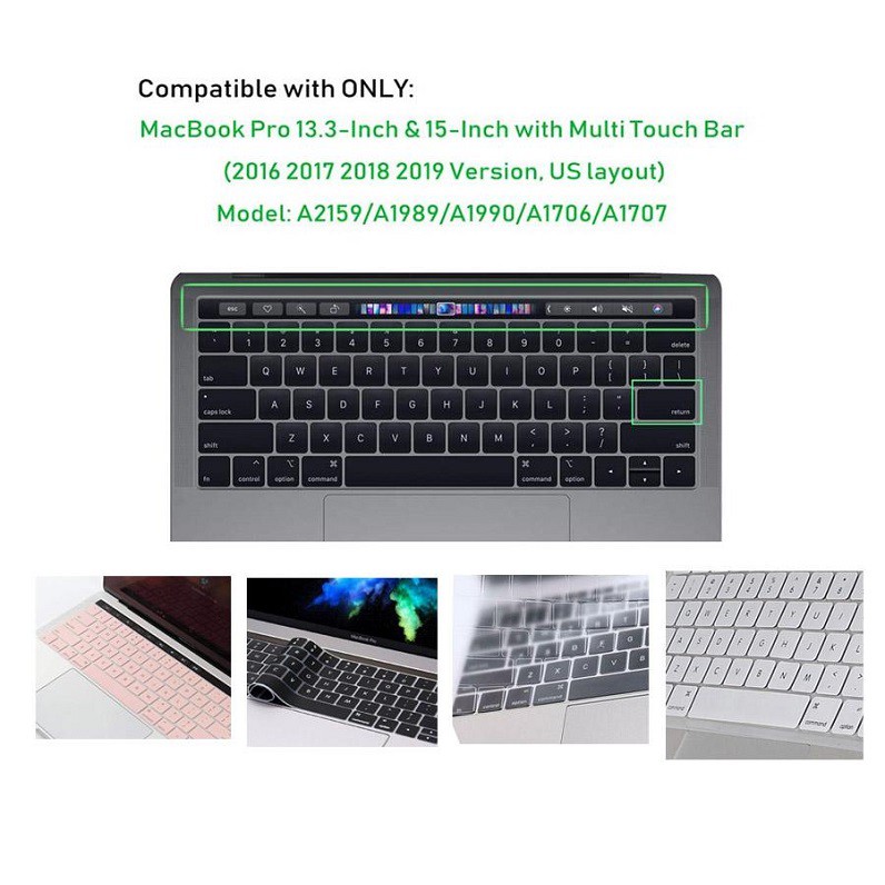 Silicone Pelindung Keyboard Cover Protector MacBook Pro Touch Bar 13 and 15 inch 2019 2018 2017 2016 Model: A2159, A1989, A1990, A1706, A1707