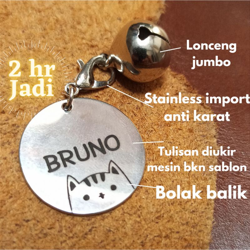 Tag nama bandul custom bahan logam untuk kalung kucing dan anjing