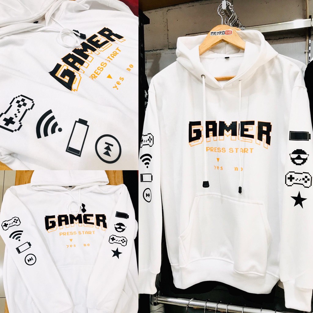 Sweater distro Gamer Classic color White Cotton fleece