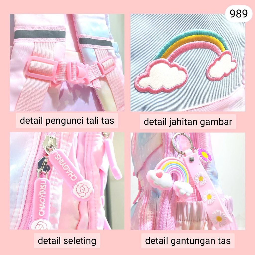 GRATIS Gantungan! Tas Sekolah Import Ransel Anak Cewek Rainbow 989