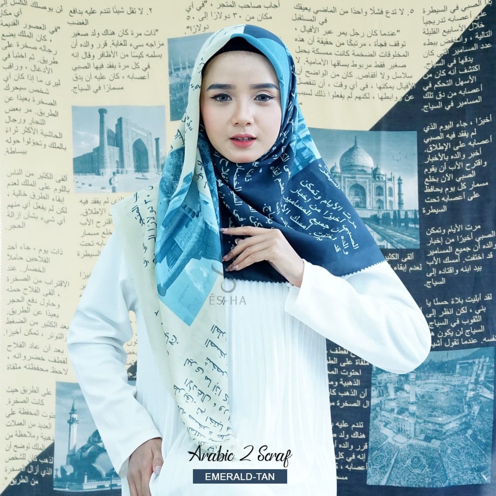 COD PROMO DENAY KW HIJAB SEGIEMPAT VOAL MOTIF / JILBAB DEENAY KW MOTIF TERMURAH-ARAB EMERALD TAN
