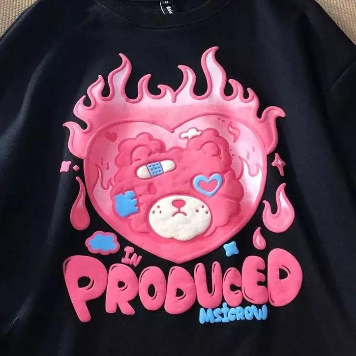 SALE ilook | Sweater Oblong Oversize Bear In Produced Miscrow Crewneck Bahan Fleece Sablon 3D