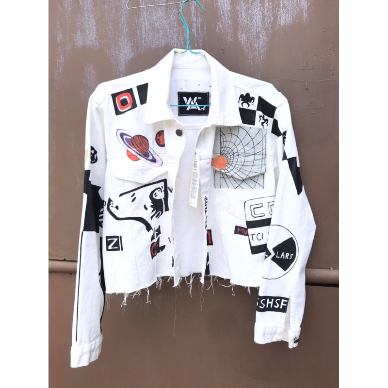 -jacket denim crop lukis- COLORFULL REAL PICTURE