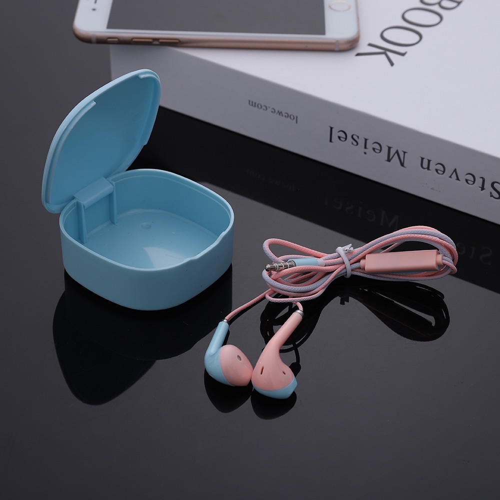 Earphone In ear Warna Macaron Dengan mic + Kotak Penyimpanan, Ada 4 Warna