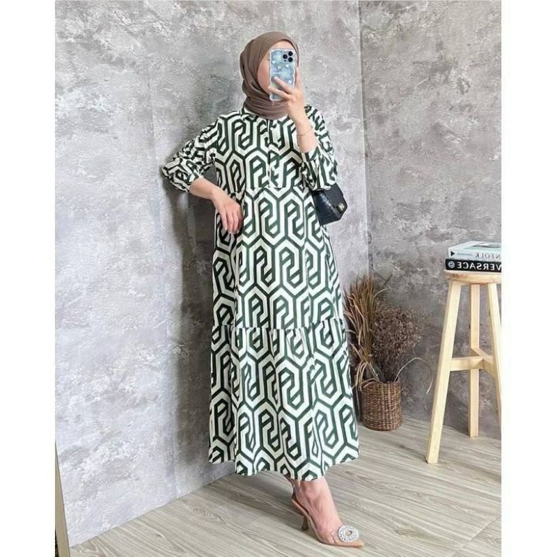 Midi Dress Zahra Wanita Muslim Rayon Premium Viral Terbaru