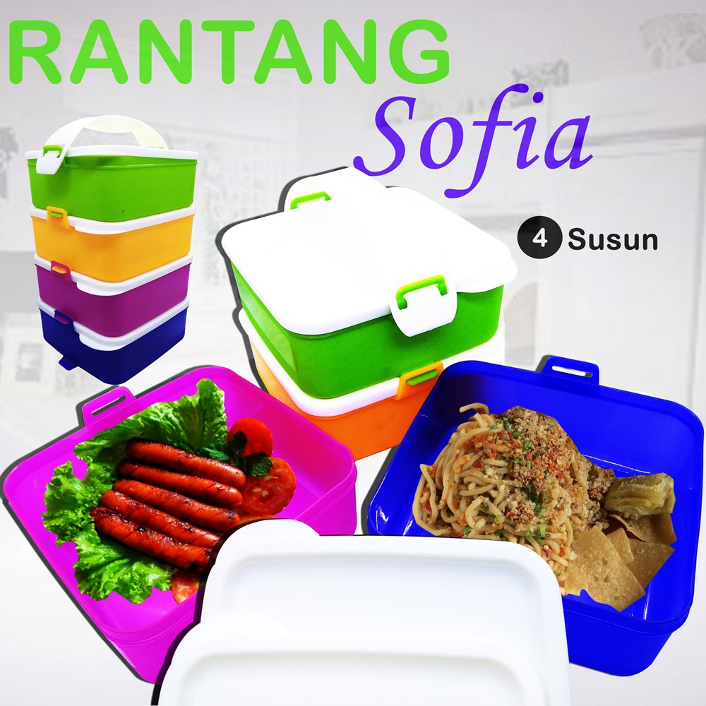 Premium Sofia set Rantang 4 susun segi - 14 x 14 x 23 cm