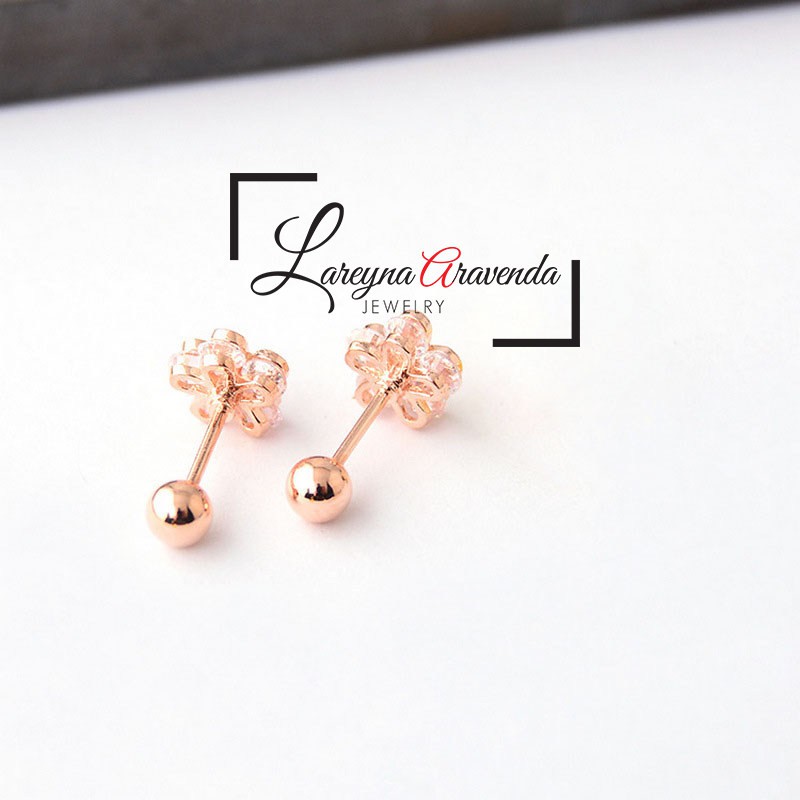 Anting Wanita Titanium Asli Bunga Crystal Kristal Zircon AAA ET002