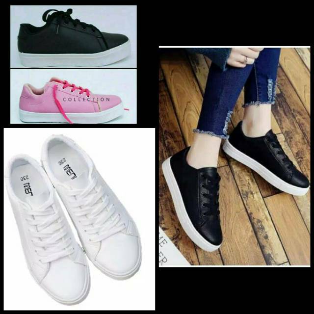 Sepatu Kets Kasual Pria/ Sepatu Sneakers Cowok Cewek/ Sepatu Sekolah Warna Hitam Pink TK SD SMP SMA