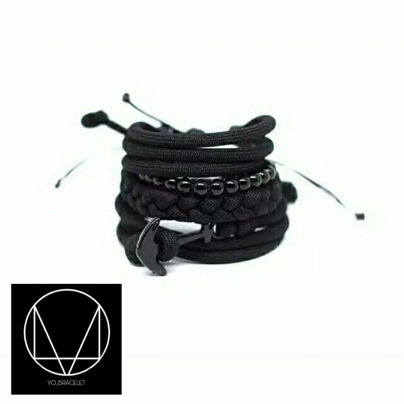 Gelang Hitam Tali Prusik Paracord Warna Hitam/Gelang Tangan