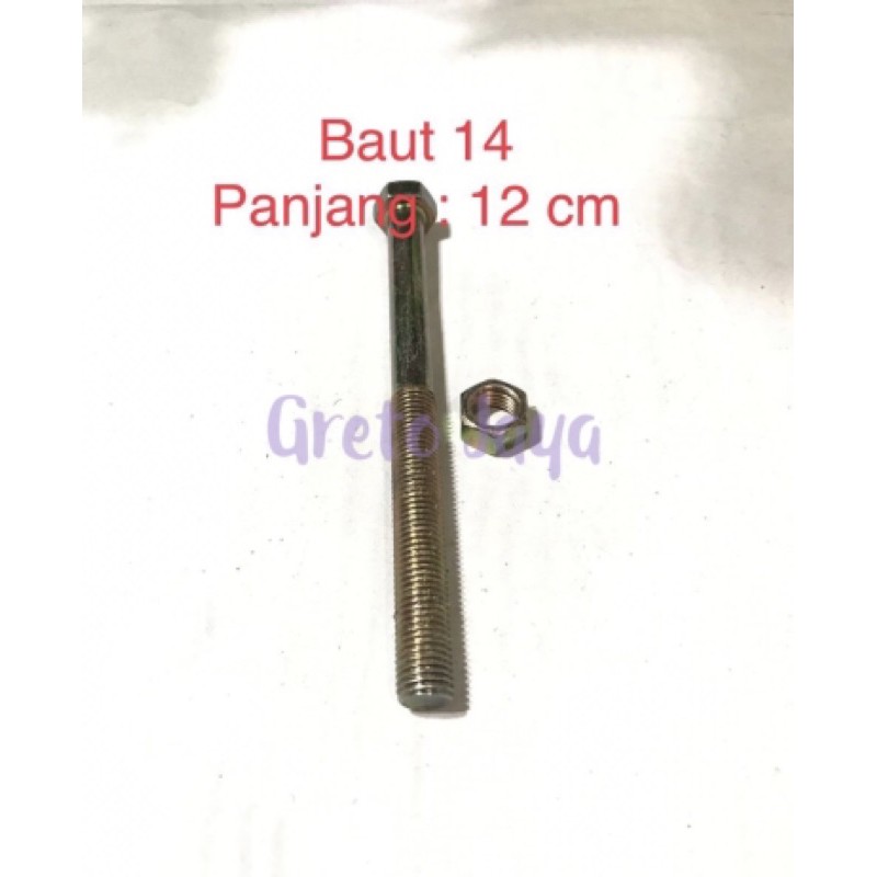 ( Baut Kuning 14 Panjang 12 cm ) Baut Mur Plat Pelat Besi 12cm Alat Mesin Serbaguna Kursi Roda