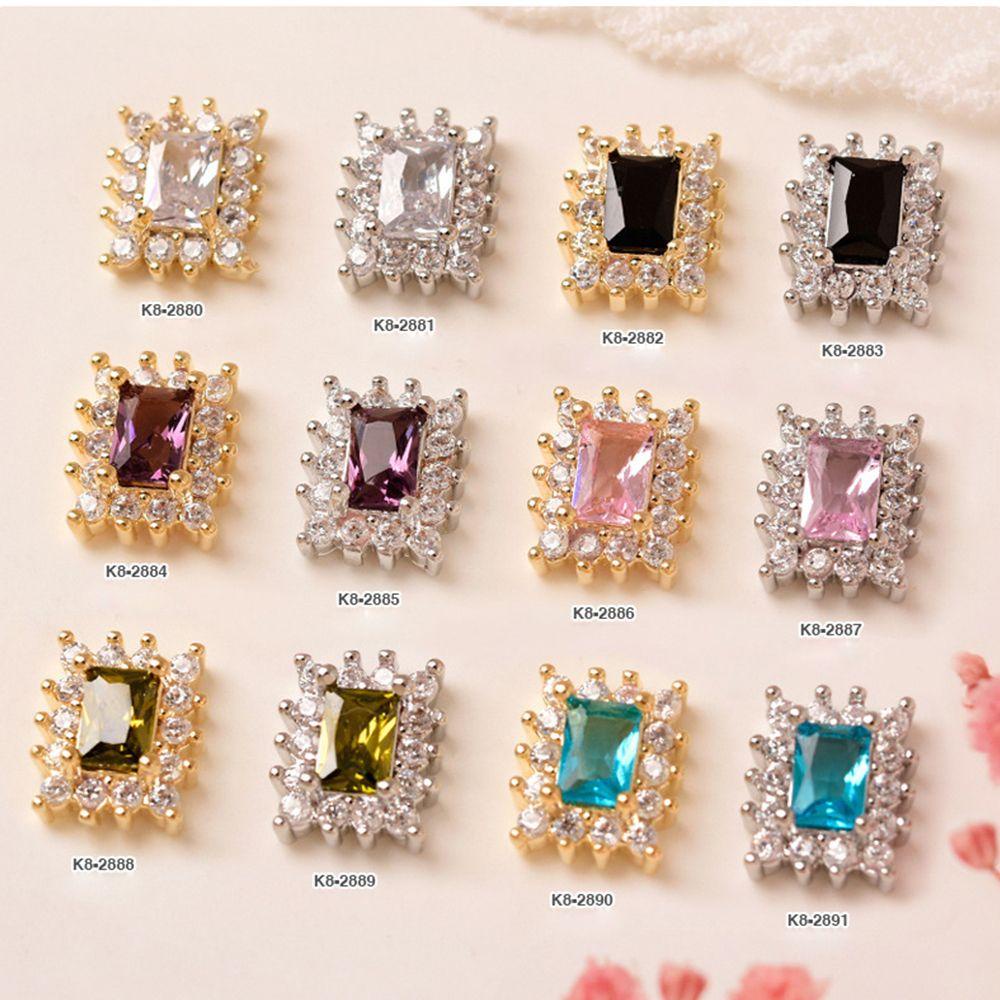 R-flower Nail Square Diamond 3D Charms Manikur Berlian Mewah