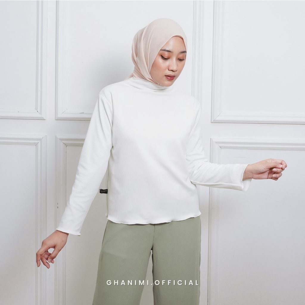 Ghanimi - Bella Knit Inner / Dalaman Rajut Turtleneck / inner lengan panjang hitam putih / inner baju kerja