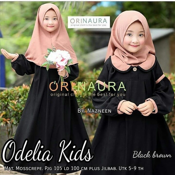 Gamis Anak Perempuan Lebaran 2024 ODELIA SYARI KIDS  7 - 8 TAHUN Bahan MOSSCRAPE Pakaian Muslim Anak