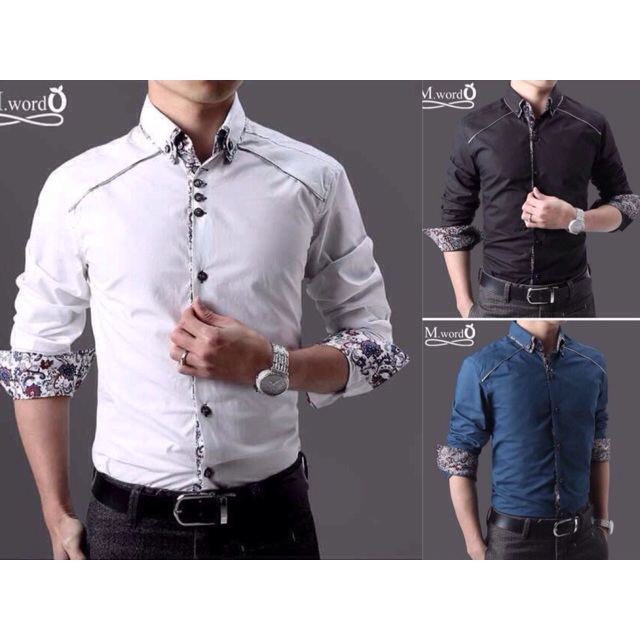 Hem zack white hitam navy OT kemeja  pria  slimfit 