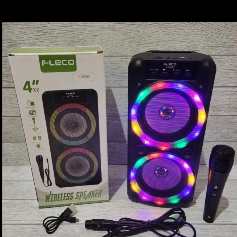 Speaker Bluetooth Portable Fleco F-6582 Gratis Microphone Suara Jernih