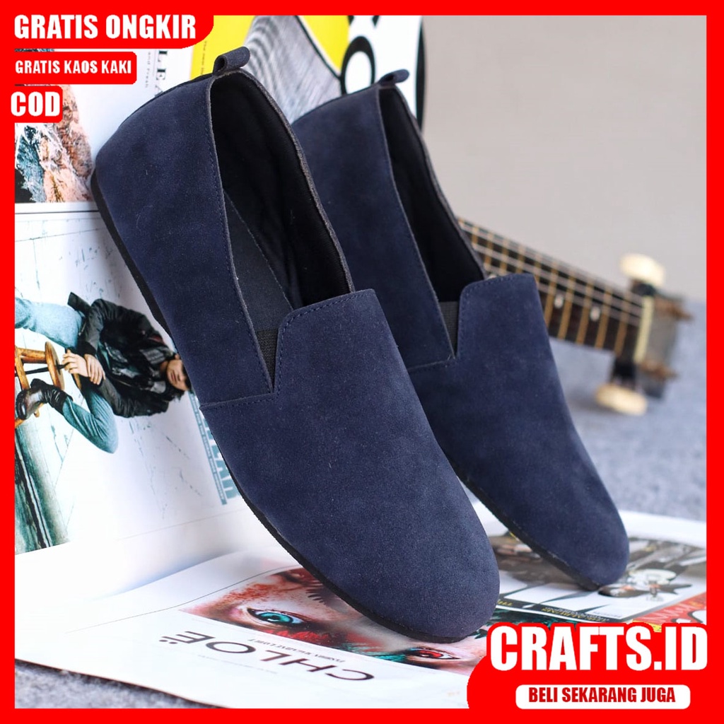 CRAFTS X CHORD Sepatu Slip On Pria Sepatu Casual Pria Sepatu Kulit Asli Pria Sepatu Kasual Semi Formal Kuliah Kondangan Gaya Santai Keren Kekinian Terbaru Murah Terlaris