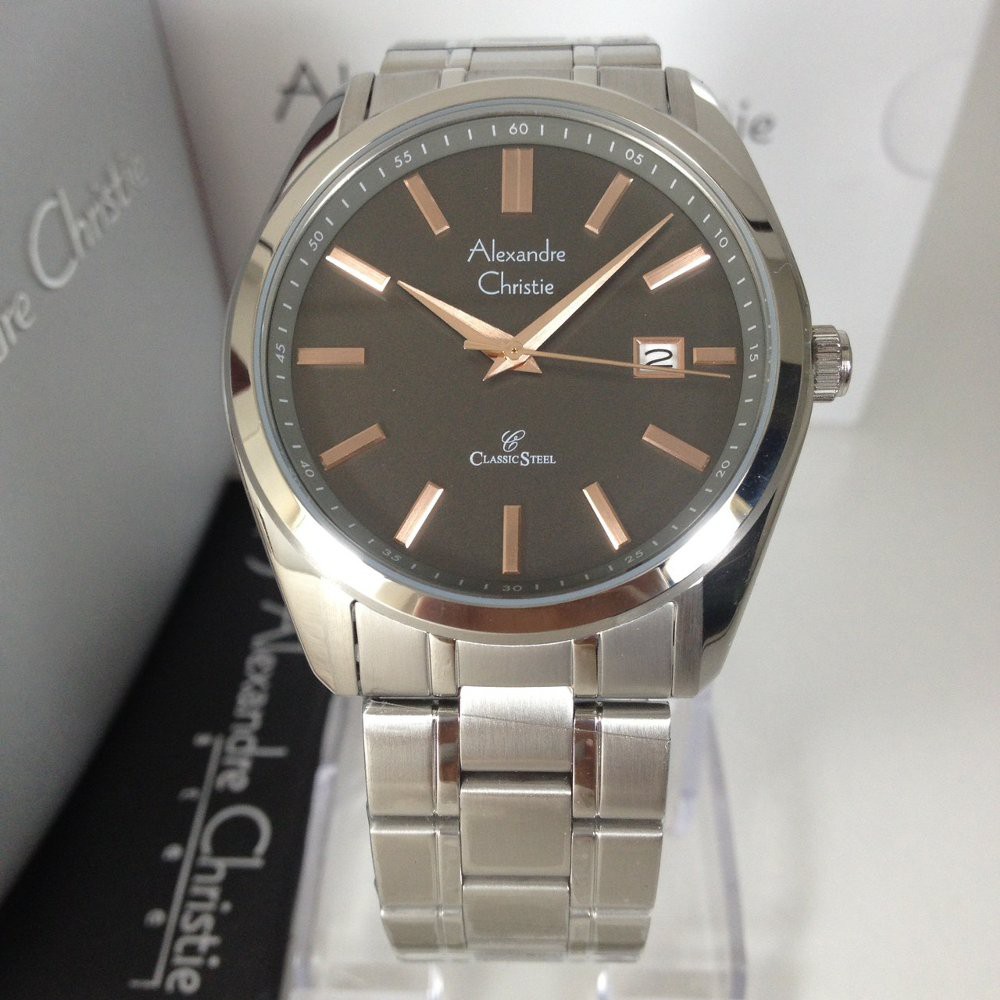 Jam Tangan Pria Alexandre Christie AC 8514 silver 40mm SIR Original