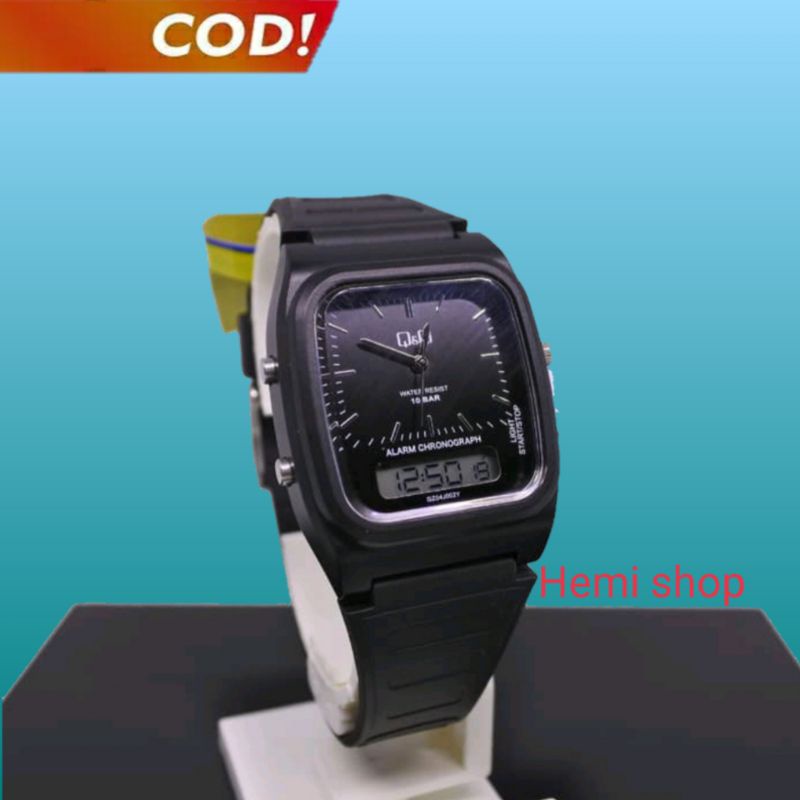 jam Tangan pria murah fashion aksesoris analog digital Q&Q QnQ QQ Original GZ04J002Y Black