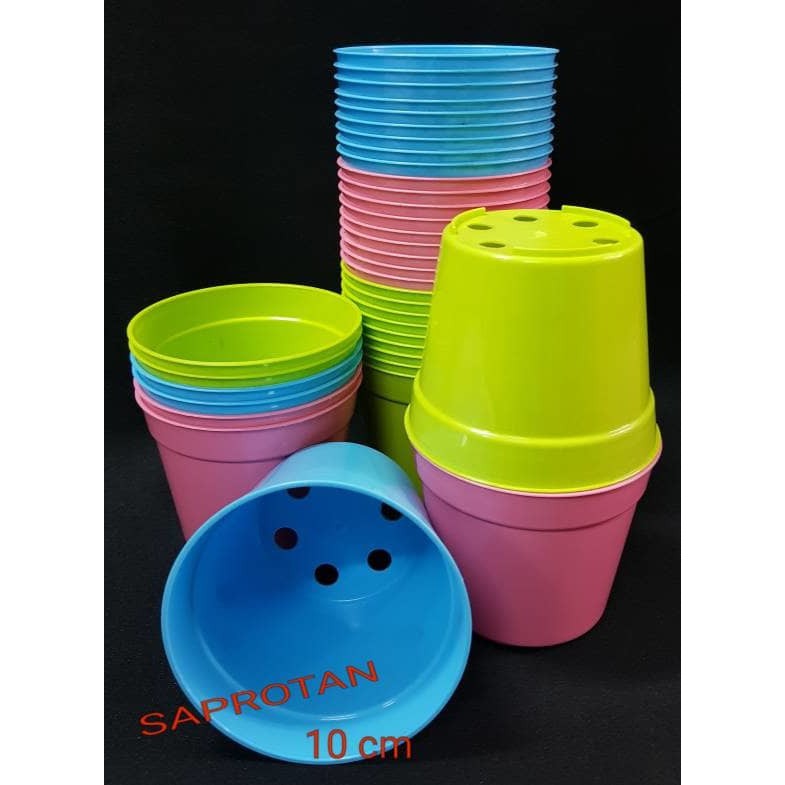  POT  PLASTIK  WARNA WARNI 10 CM 6 pcs Tanaman Bibit 