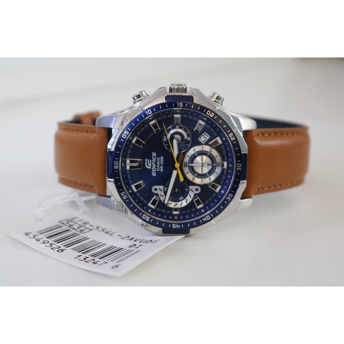 Jam Tangan Pria Casio Edifice EFR-554L Leather Brown Blue Original BM