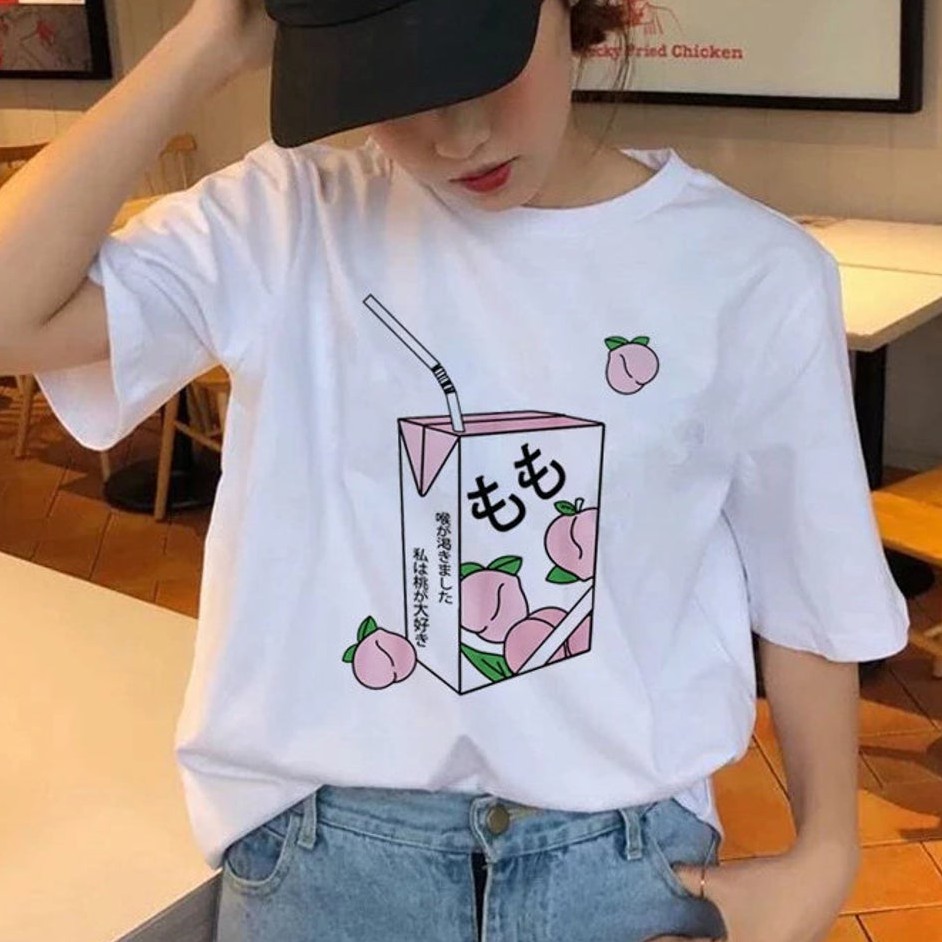 Tshirt Peach Milk Shirt Kawaii Premium Cotton Combed 24s