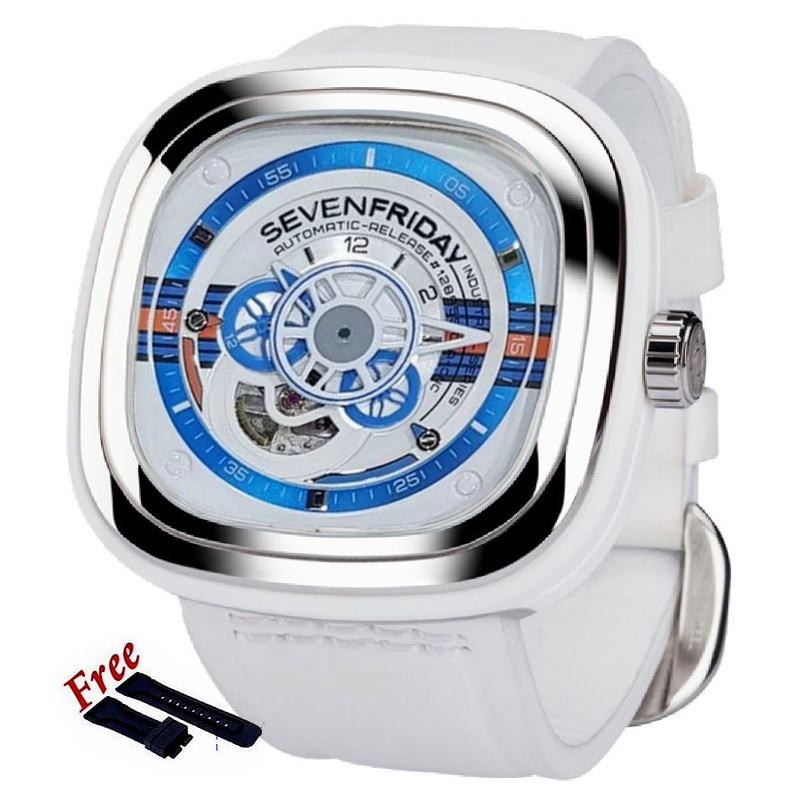 Jam Tangan Pria SEVENFRIDAY P1B-02 Automatic White Leather Strap