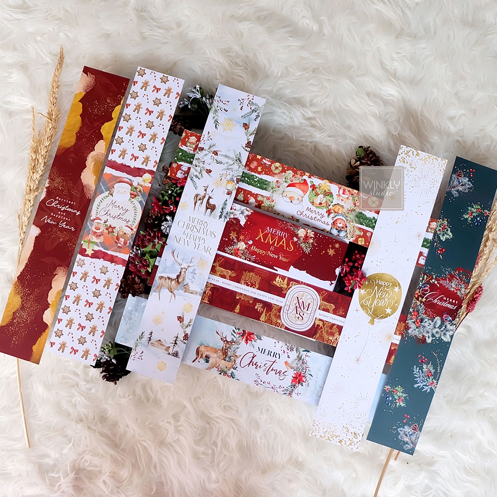 20pcs LONG Paper BELT Christmas 2023 / Sabuk Kertas Parcel Natal / Label Panjang Hampers SLEEVE