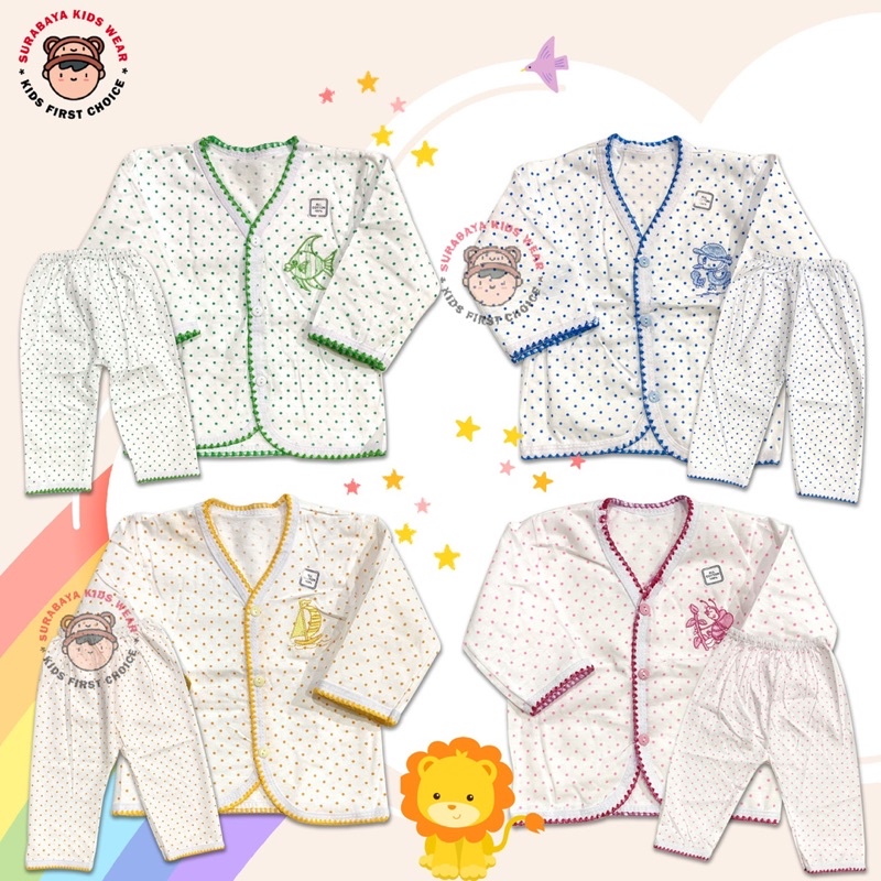 Baju Tidur Anak Lengan Panjang Kancing Motif Bintik Bordir / Piyama Anak