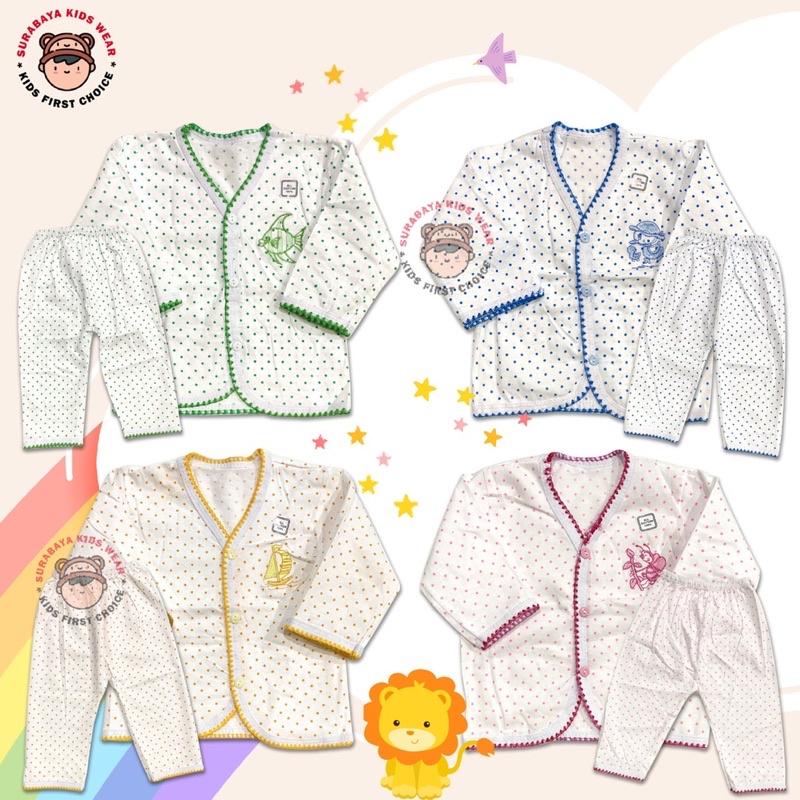 Baju Tidur Anak Lengan Panjang Kancing Motif Bintik Bordir / Piyama Anak