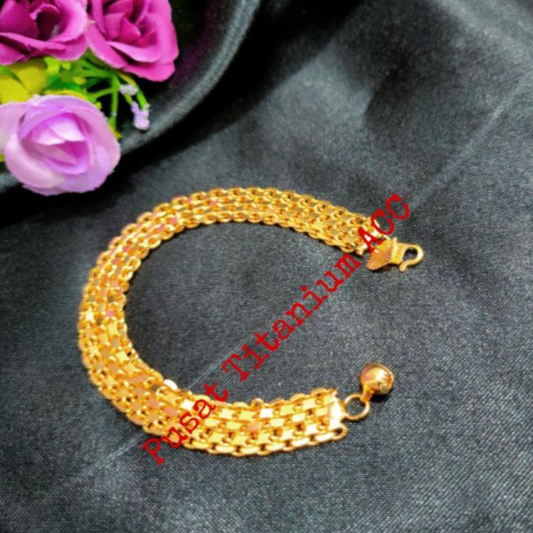 Penjualan Terbanyak.. GELANGTITANIUM  RANTAI TIKER 8MM+CINCIN SUPER CLASIK ELEGAN LOGAM EMAS HONGKON