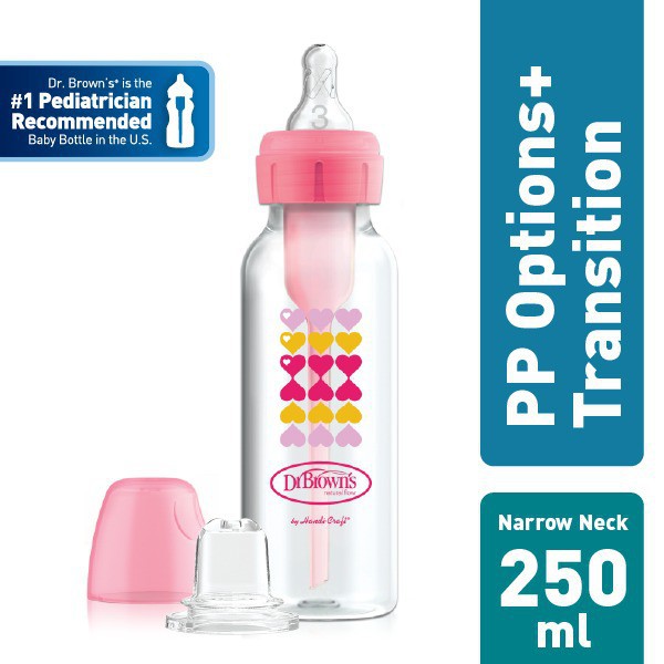 Dr.Brown's 8 oz/250 ml PP Narrow Neck Options+ Transition Bottle w/ Sippy Spout, 1-Pack / Botol susu