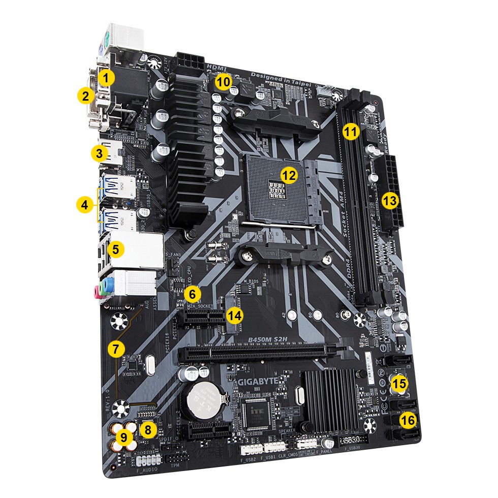 Gigabyte Mainboard  B450M-S2H AMD (Socket AM4 DDR4 HDMI DVI-D D-SUB ONBOARD VGA)