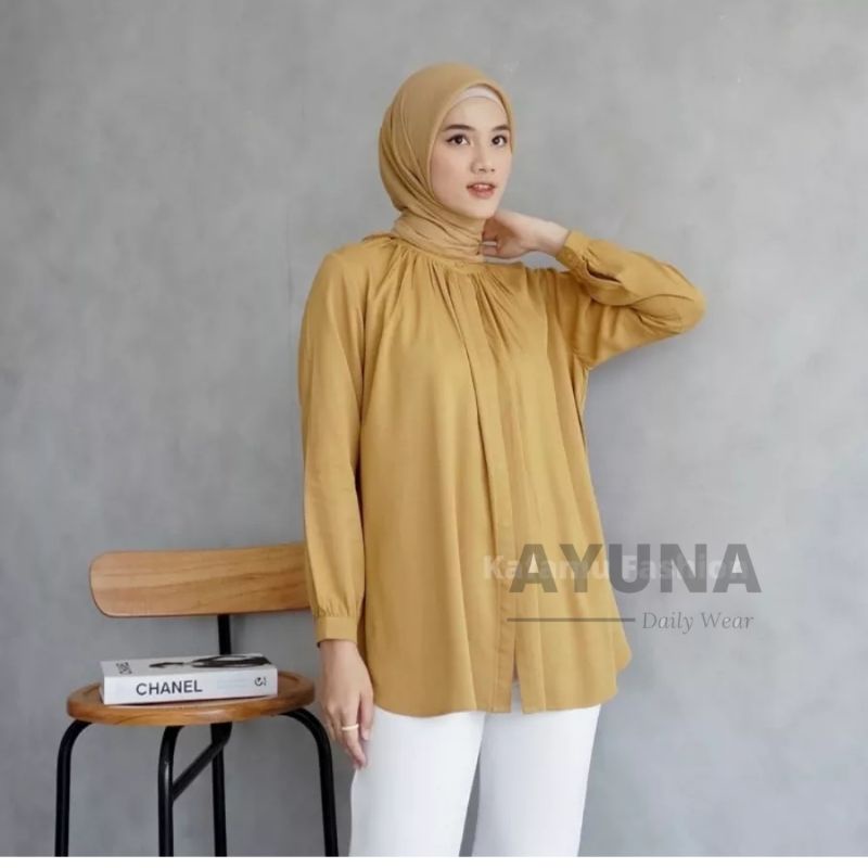 Blouse Wanita Kemeja Kantor Kemeja Crinkle Kemeja Lengan Panjang Wanita