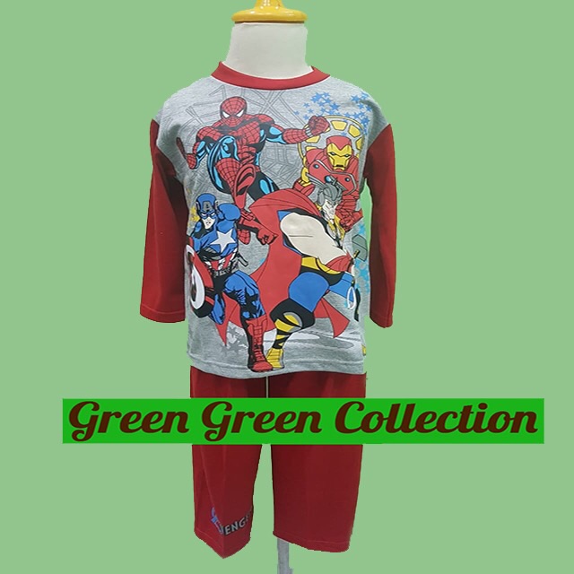 Baju Tidur Piyama Kaos Anak Premium Avengers Abu