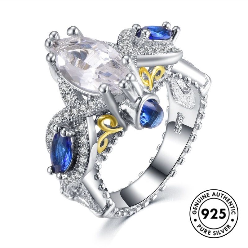 Cincin Berlian Biru Bahan S925 Silver Plated