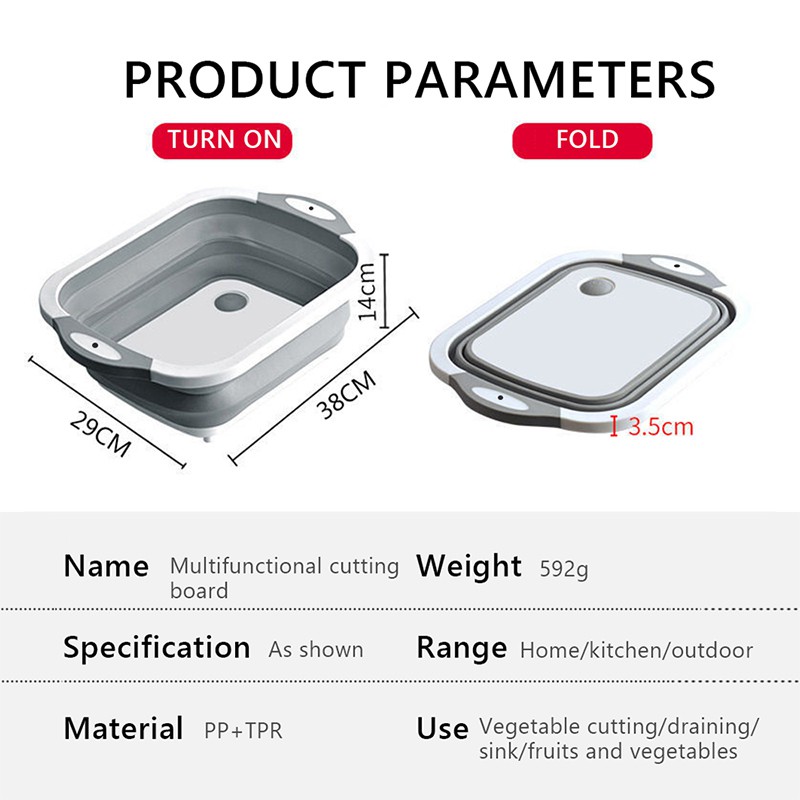 PFKNF01 Multifungsi Lipat Papan Pemotong Sayuran dan Buah Keranjang Cuci