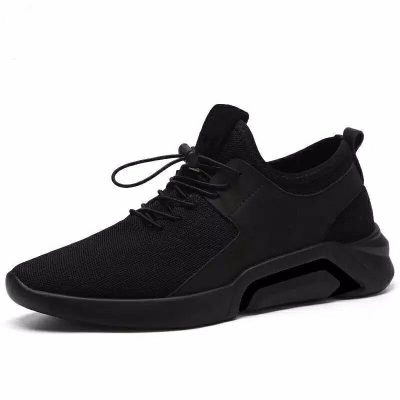 sepatu sneakers pria sekolah full black import tali free box