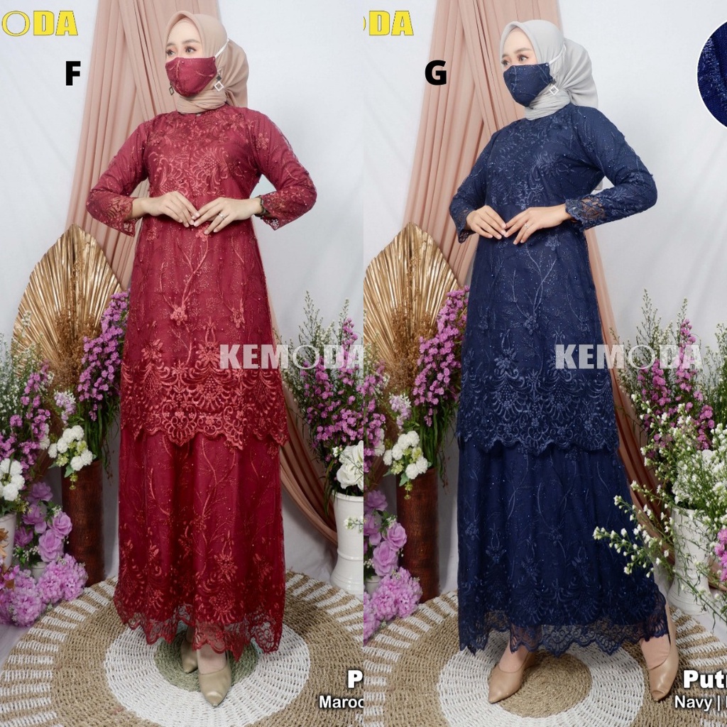 Kebaya Modern Gamis Wanita Tingkat Tulle Aneka Warna