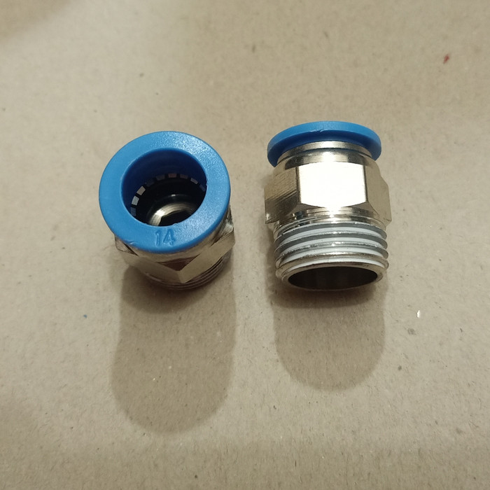 Fitting Nepel angin lurus PC selang 14mm drat 1/2"inch