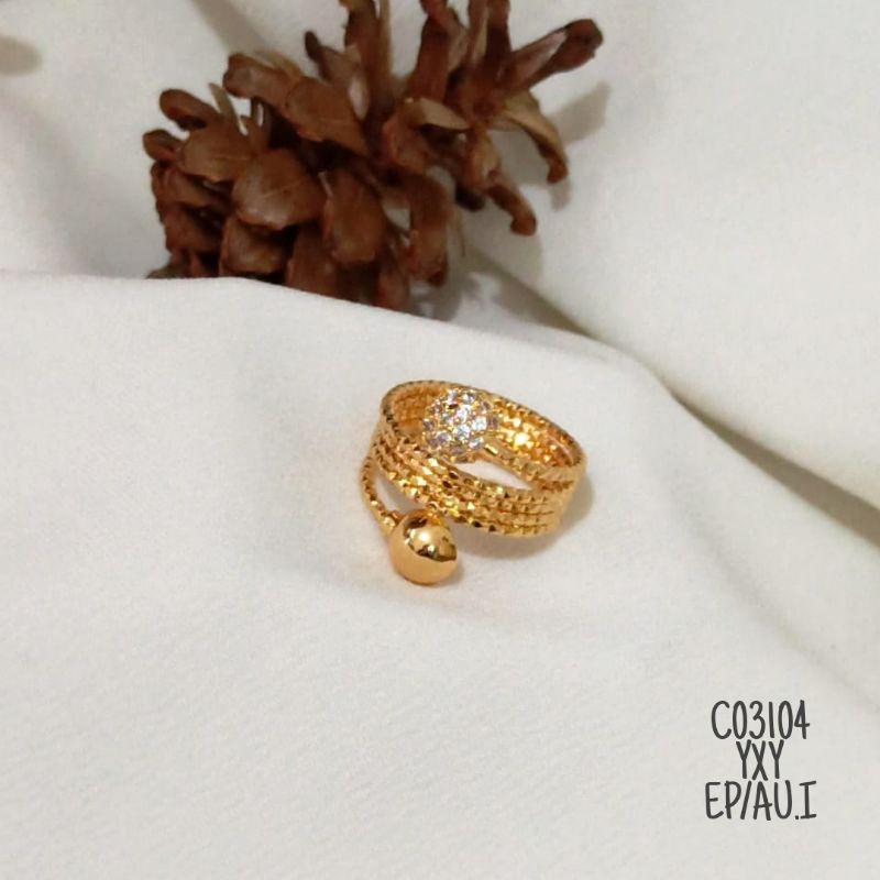 Cincin Yaxiya Ulir Bola Zircon Warna Gold C03104