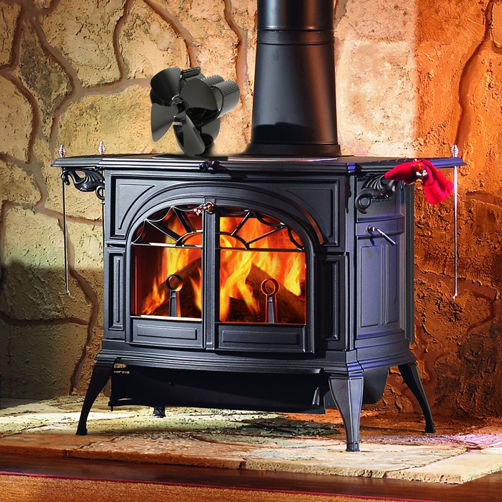 Black Fireplace 4 Blade Thermal Heat Powered Pellet Stove Fan Oven Wood Burner Eco Fan Tools For Shopee Indonesia