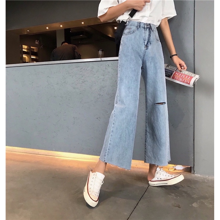 JEANS HIGHWAIST IMPORT CELANA PANTS WANITA CEWEK CULLOTE HW RIPPED BAGGY DENIM MX826