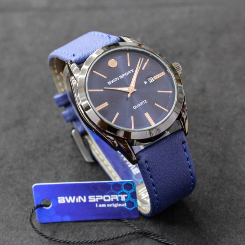 JAM TANGAN PRIA WANITA BWIN SPORT B633 ORIGINAL TANGGAL AKTIF TALI KULIT