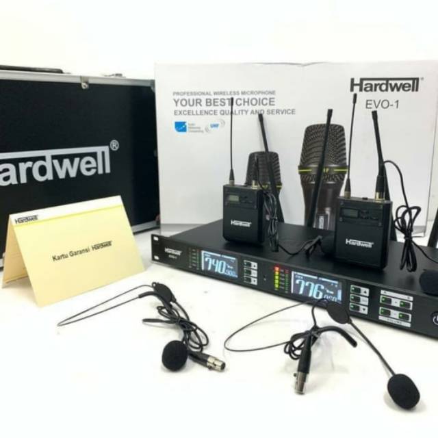 Mic wireless Hardwell EVO-1 (2 Mic clip on/jepit + 2 mic Heandset/bando)