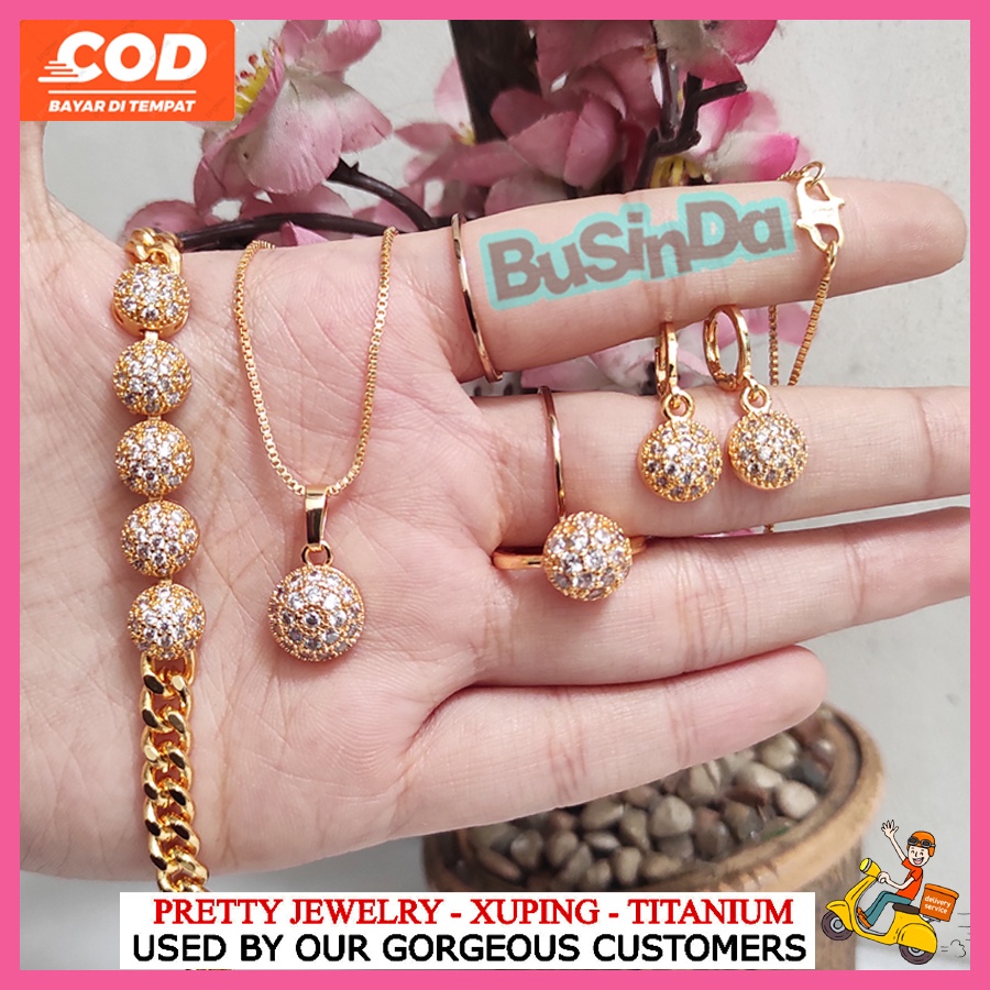 1 Set Fashion Wanita Xuping Aksesoris Dewasa Model Bola 4in1 (Kalung Gelang Cincin Anting Xuping)